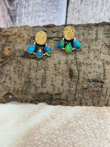 Pendientes de gota hechos a mano de pavo real Dahlia Druzy en plata de ley chapada en rodio elegante joyería regalo para fiesta de boda Unisex - Product Image 2