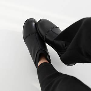 [JSHOE] Bottines confortables en cuir de vache véritable doublées de polaire pour femmes, talon bas de 3,5 cm, chaussures décontractées d'hiver - Product Image 3