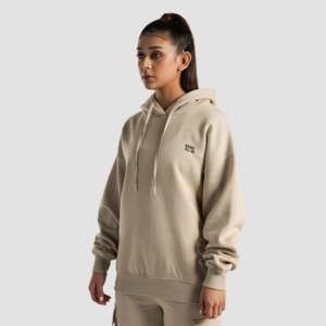 Autumn Sweat Club Oversized Hoodie in <b>Beige</b> Breathable Knitted Fabric - Product Image 3