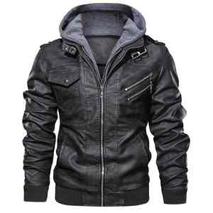 Veste en cuir PU personnalisée à col montant, boucle métallique, fermeture éclair double sens, coupe-vent, streetwear pour homme - Product Image 1