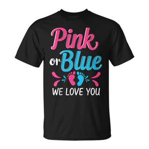 T-Shirt Personalizzabile per Baby Shower, Rosa o Blu, con Scritta 'Ti Amiamo', Maglietta Promozionale per Occasioni Speciali - Product Image 1