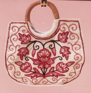 Bolsa de tela de algodón estampada con bloque de mano con bolso de mano bordado de lana para ir de compras mano bordada Floral de lana para mujer - Product Image 6