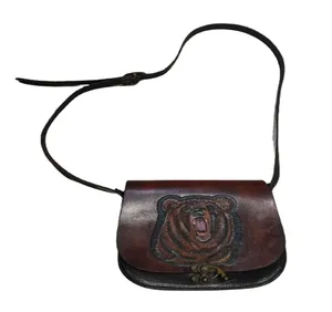 Unisex Side Bag Made By Buffalo Leather With Brown Bean Vintage Engraved / Custom Made Long Life Leather Made New Model Side Bag