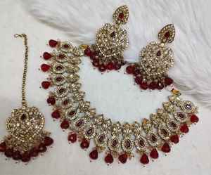 Conjuntos de Gargantilla pulida Mehndi de alta calidad para mujer, conjunto de collar de lujo con pendientes y Maang Tikka, perfecto para ocasiones especiales - Product Image 2
