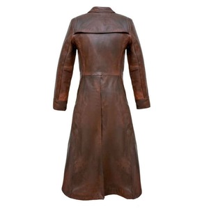 Trench long en cuir style Neo Matrix pour hommes veste marron en cuir véritable et coque personnalisée - Product Image 2