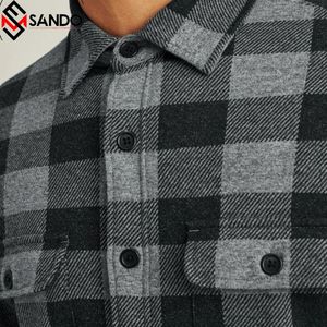 Camisa polar gruesa para hombre, camisa informal a rayas elásticas, cálida, personalizada, 100% de algodón, lana merina, a cuadros, manga larga - Product Image 6