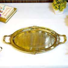 Vente chaude Laiton Décoratif Plateaux De Service À La Mode Prix Le Plus Bas Moderne Petit Déjeuner Plateau Table D'appoint Fabricants Plateau De Service - Product Image 2