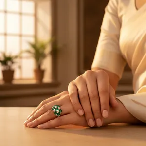 Bague pour femme en argent sterling plaqué platine et rhodium, sertie de diamant émeraude et de saphir rose, avec technologie de taille émeraude - Product Image 2