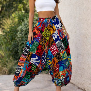 Pantalon de jogging harem bohème de haute qualité, ample, respirant, écologique, pour l'été, style yoga, décontracté, taille haute, smocké - Product Image 1