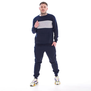 Ensemble de survêtement complet pour hommes bleu gris logo personnalisé survêtement unisexe polaire High Street survêtement pour hommes survêtements décontractés - Product Image 5