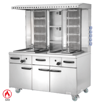 Machine à shawarma double au gaz commerciale Campbon ZH-2H-5 avec armoire, 55 kW GPL 2800 Pa, gril à kebab vertical double rotatif
