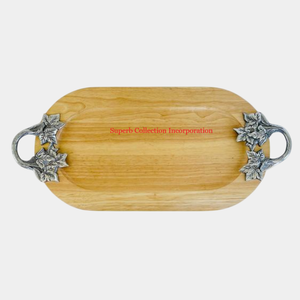 Accesorio de mesa más vendido, bandeja para servir té y café, bandeja de madera Vintage con mango de diseño de hoja de plata para suministros de Hotel - Product Image 1