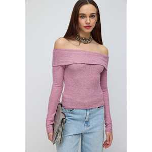 Blusa Gris para Mujer con Volantes Asimétricos, Hombro Descubierto, Logotipo Frontal, Manga Larga, Corte Ajustado, Talla XL, Informal - Product Image 1