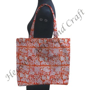 Bolso de compras cuadrado de algodón hecho a mano indio con estampado Floral de bloque de mano bolso de mano hecho a mano para mujer - Product Image 3