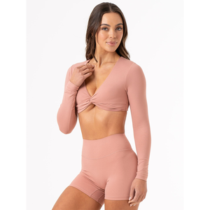 New Dusty <b>Pink</b> Women's Knot Long Sleeves <b>Crop</b> <b>Tops</b> Stretchy Super Soft And Breathable Workout Fitness <b>Crop</b> <b>Top</b> Tees for Women - Product Image 1
