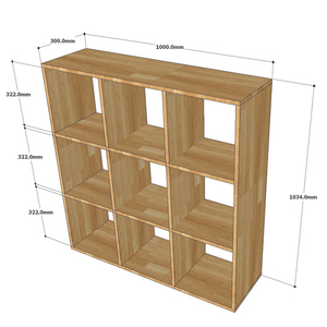 3-Tier 9- Shelf <b>Bookshelf</b> Simple Design Made of Rubber Wood Standing Type for Living Room-KS68148 - Product Image 3