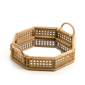Luxury Rattan <b>Tray</b> With Stylish <b>Mirror</b> Handwoven Unique Design Perfect For Home Decor Entertaining And Gifts - Product Image 1
