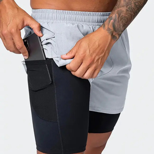 Poliéster 2 en 1 Pantalones cortos de gimnasio Ropa de entrenamiento físico Pantalones cortos deportivos de compresión personalizados para hombres - Product Image 3