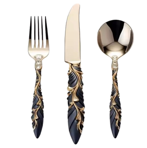 Couverts brillants au meilleur design Couverts au design feuille plaqué or pour la cuisine Accessoires de table Couverts Ensemble de couverts - Product Image 4