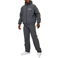 Ensemble de survêtement 2 pièces en nylon coupe-vent pour homme, style vintage, avec fermeture éclair, léger, coupe oversize, uni, avec bandes de jogging, coupe-vent