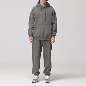 Respirant épaule ample 100% coton couleur unie sweats à capuche lourd surdimensionné Logo personnalisé deux pièces sweats à capuche en coton - Product Image 5