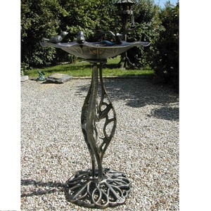 Antique Style Rouille Oiseau Bain Vintage Fer Métal Oiseau B pour Jardin Piscine Patio Pont Porche Conteneur D'eau avec Lumière Usage Extérieur - Product Image 4