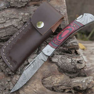 Cuchillo plegable de acero Damasco con Logo personalizado, cuchillo profesional plegable para caza al aire libre - Product Image 5