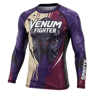 High Quality Long Sleeve Fighter <b>Compression</b> <b>Shirt</b> Rash Guard Quick Dry Workout Gym Fitness Running Venum Fighter Rash Guard - Product Image 2