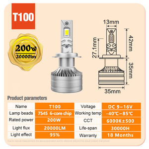 Ake T100 200W 9006 <span class=keywords><strong>Led</strong></span> Koplamp Universele 6000K 20000Lumen H1 H3 H4 H7 H11 H13 880 5202 9004 9005 9006 <span class=keywords><strong>9007</strong></span> 9012 <span class=keywords><strong>Led</strong></span> Voor Suzuki