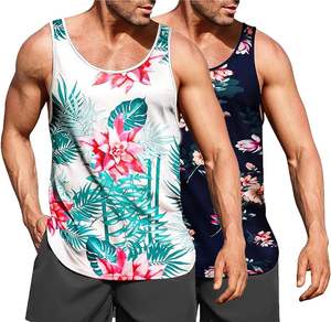 <b>Men's</b> Summer Hawaiian Beach Tank Tops Custom Logo Surfing Swim Vests Digital Sublimation Printed Plus Size Options - Product Image 2