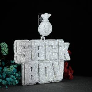 Bijoux Hip Hop pour hommes, pendentif personnalisé avec nom, argent sterling 925, moissanite VVS, diamant rond taille brillant, pendentif lettre - Product Image 4