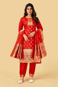 ชุดเดรสผ้าไหมแท้3ชิ้นสำหรับผู้ใหญ่ชุดเดรสยาวคลุมเข่าเย็บจากร้าน Salwar Kameez - Product Image 4