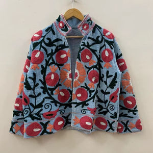 Suzani Embroidery Velvet Short Jacket Artisan Handmade Outerwear <b>Duster</b> Velvet Jacket Bohemian Style Oversized Outfit - Product Image 3