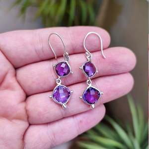 Handmade Boho Amethyst Dangle Earrings Purple Gemstone Set Sterling Silver Perfect Birthday Anniversary Christmas Gift for Her - Product Image 2