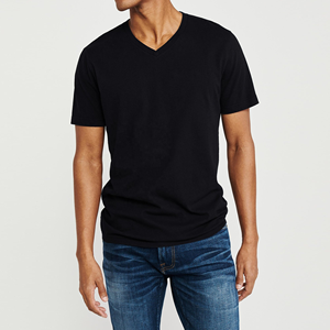 Haute qualité 100% coton hommes col en V t-shirts sur mesure uni grande taille à manches courtes respirant solide motif t-shirt pour homme - Product Image 1