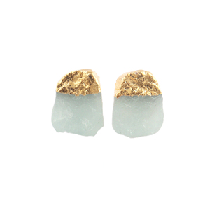 Boucles d'oreilles minimaliste en pierre de naissance, Amazonite brute naturelle, demi-or galvanisé, boucles d'oreilles Push Back, bijoux pour elle - Product Image 1