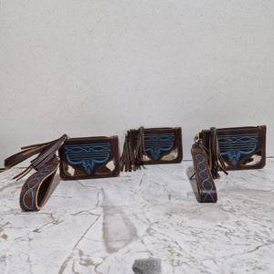 Monedero con cremallera de cuero genuino y punto de bota turquesa a la moda para mujer con muñequera de piel de vaca de gran capacidad con borlas Mini carteras - Product Image 4