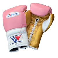 Set de Guantes y Protector de Cabeza de Boxeo Winning, Color Rosa Dorado, Cuero, con Cordones, Agarre para MMA, Ligeros, Transpirables, Alta Calidad, Unisex, Talla 14