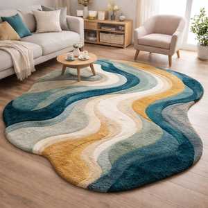 Alfombra Redonda Espiral Verde Oscuro, Alfombra de Lana Anudada a Mano, Alfombra Moderna Abstracta con Remolinos, Alfombra Suave de Pelo Alto y Bajo para Sala de Estar - Product Image 1