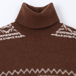 mens sweater <b>brown</b> turtleneck nordic pattern knit pullover warm winter wear stylish classic - Product Image 2