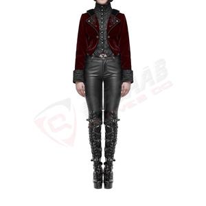 Stand-collar Fashion Breathable Goth Victorian-Frock <b>Long</b> <b>Waistcoat</b> Tailcoat Jacket Red Velvet-Black Steampunk Gothic Coats - Product Image 3