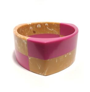 Handmade Two-Tone Resin <b>Bangle</b> <b>Bracelet</b> | Pink & Amber Marble Finish | Chunky Statement <b>Fashion</b> Jewelry | Wholesale <b>Bangles</b> - Product Image 2