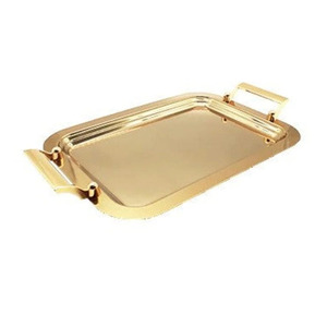 Handmade Rectangle Metal Serving <b>Tray</b> with Handle Gold Finished for Weddings & Parties <b>Snacks</b> & Drinks Serving <b>Trays</b> - Product Image 5