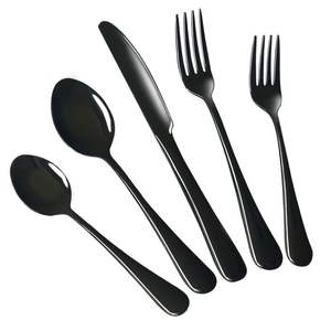Juego de Cubiertos Negros Mate al por Mayor, 5 Piezas, Cuchara para Servir, Cuchillo, Tenedor y Cuchara, Utensilios de Acero Inoxidable - Product Image 4