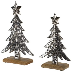 Sculpture d'arbre de Noël en métal brillant argenté Décoration de vacances élégante Table de salon Cheminée Bureau Accent festif saisonnier - Product Image 4