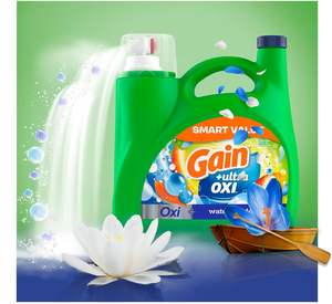 Detergente líquido para ropa Gain Ultra Oxi, 107 lavados, 154 onzas líquidas, aroma Waterfall Delight, 2 en 1, compatible con lavadoras HE - Product Image 2