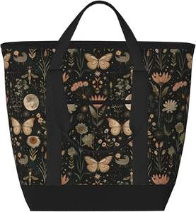 Sac isotherme réutilisable vintage tendance, écologique, robuste, avec bandoulière, grande capacité, en tissu Oxford, pour courses et repas - Product Image 1