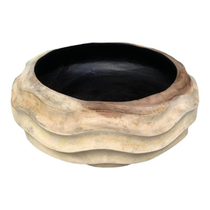 Bol de service en bois sculpté de luxe, artisanal, en bois de manguier massif naturel avec finition brûlée, bol à fruits décoratif, décoration d'intérieur - Product Image 1
