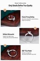 Bague en Moissanite 1 carat, design halo pavé, bande ouverte réglable, argent S925 plaqué rhodium, pour tous les jours