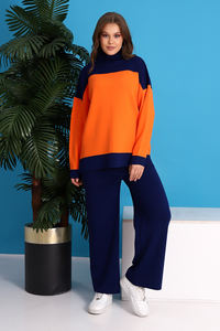 Pantalon pull à jambe large décontracté taille haute pour femmes automne hiver tricots de haute qualité ensemble deux pièces pour le yoga, le sport et la maison - Product Image 2